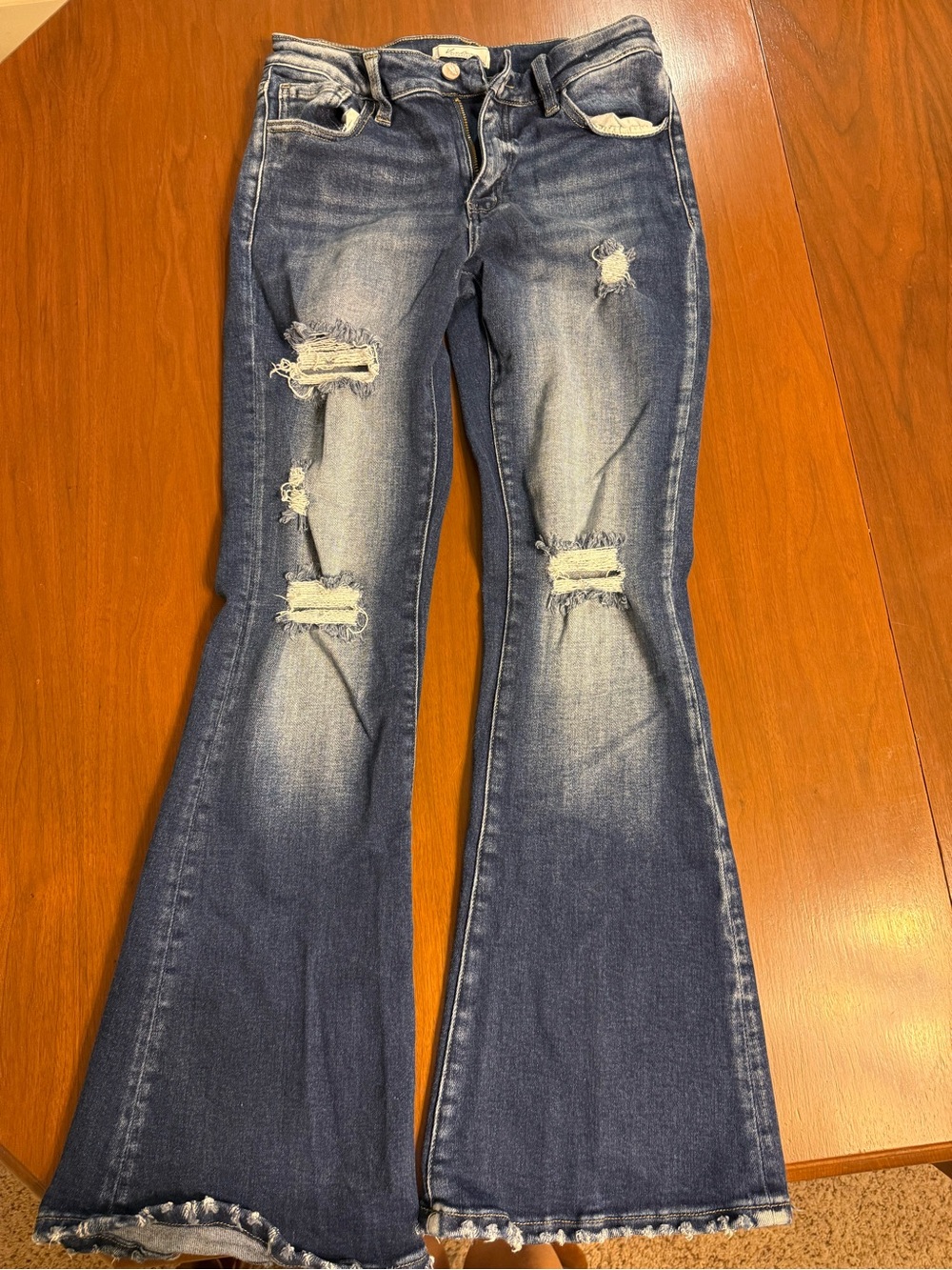 Distressed Dark Blue Flare Kancan Jeans for Women
